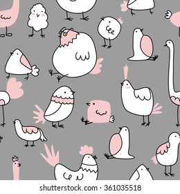 Seamless pattern with cute funny birds 1