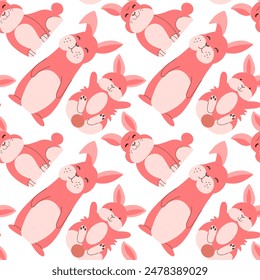 Seamless pattern with cute funny bunnies. Children's veterinary illustration for print, typography