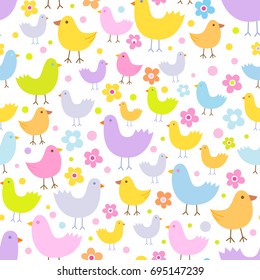 Seamless pattern with cute funny cartoon birds. The good choice for childrens accessories, fabric and other. Vector illustration