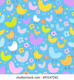 Seamless pattern with cute funny cartoon birds. The good choice for childrens accessories, fabric and other. Vector illustration