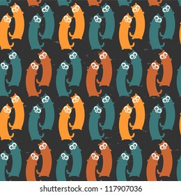 Seamless pattern with cute funny cats
