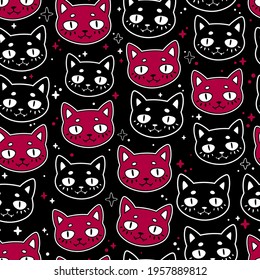 seamless pattern of cute funny cats