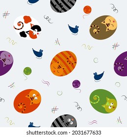 Seamless pattern with cute funny cats.