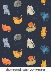 Seamless pattern with cute and funny cats