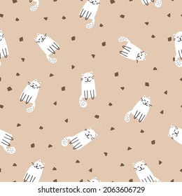 El patrón sin foco se burla de gatos divertidos sobre fondo ligero. Ilustración vectorial