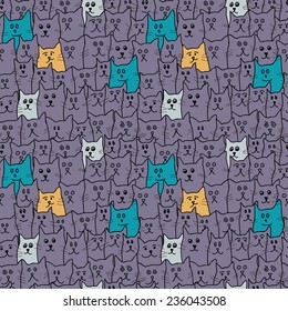 Seamless pattern with cute funny cats in cartoon style. Vector illustration. 