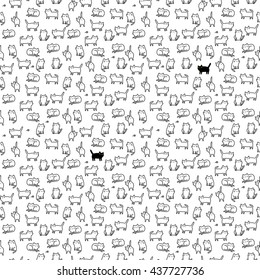 Seamless pattern with cute funny cats. Adorable kittens. Endless wallpaper for wrapping paper, fabric textile design. Vector art. Doodle kitty illustration. 