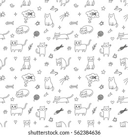 Seamless pattern with cute and funny cats. Vector EPS10.