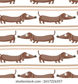 Seamless pattern with cute funny dachshund. Print for clothes, illustration.