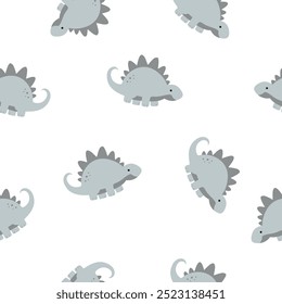 Nahtloses Muster mit süßen lustigen Dinosauriern Triceratops. Cartoon Animals Background, Kinderdesign für Babykleidung, T-Shirts, Umhüllung, Stoff, Textilien und mehr. Vektorgrafik