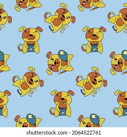 Seamless pattern, cute funny dog, vector illustration