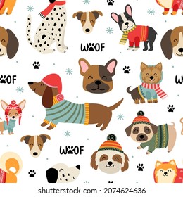 seamless pattern with cute funny dogs