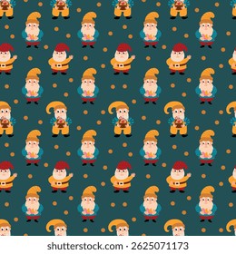 Seamless pattern with cute funny gnomes. Design for fabric, textile, wallpaper, packaging
