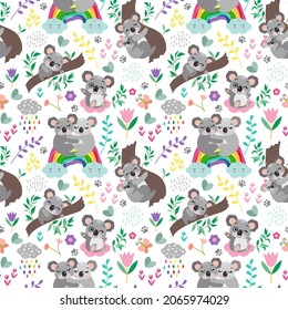 Seamless pattern with cute funny koalas