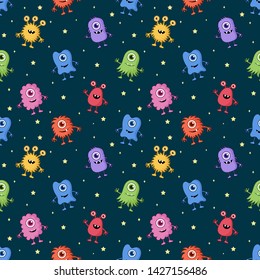 seamless pattern cute funny monster cartoon isolated on blue background. illustration vector.  