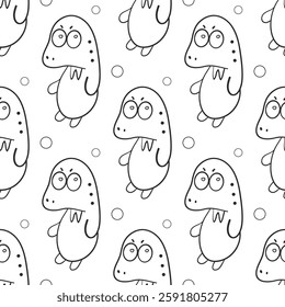 Seamless pattern with cute funny monster. Halloween style. Vector illustration