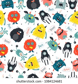 Seamless pattern with cute funny monsters. Kids backgroud for posters, textile,wallpapers in kids room