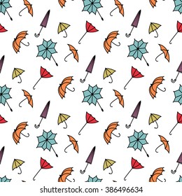 Seamless pattern with a cute funy umbrellas. Vector background illustration