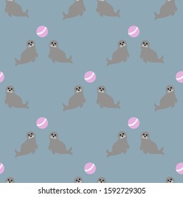 Seamless pattern with cute fur seal. Vector illustration.