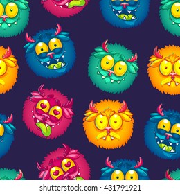 Seamless pattern with cute furry monsters.