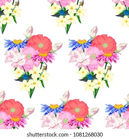 Seamless pattern with cute garden flowers. Flower background for textile, cover, wallpaper, gift packaging, printing.Romantic design for calico, silk.