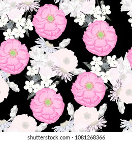 Seamless pattern with cute garden flowers. Flower background for textile, cover, wallpaper, gift packaging, printing.Romantic design for calico, silk.
