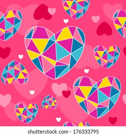 Seamless pattern with cute geometric hearts