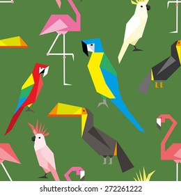 Seamless pattern with cute geometric parrots 1