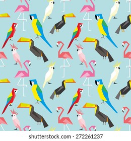 Seamless pattern with cute geometric parrots 2