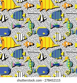 Seamless pattern with cute geometric tropical fishes 2