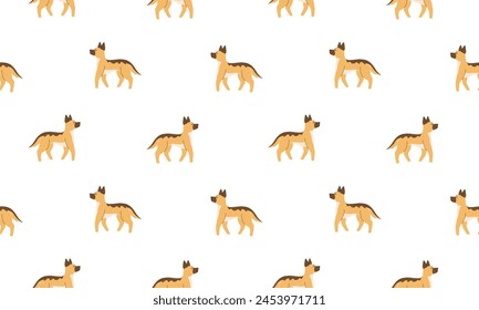 Seamless pattern with Cute German Shepherd. Dogs of different breeds. Side view. Flat Vector illustration 