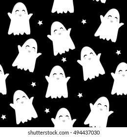 Seamless pattern with cute ghost and stars. Vector background. Newborn fashion