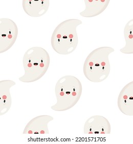 Seamless pattern with cute ghost. Vector illustration in cartoon style. For card, posters, banners, printing on the pack, printing on clothes, fabric, wallpaper.