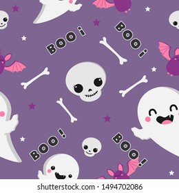 seamless pattern with cute ghost,bat and skull for halloween festival