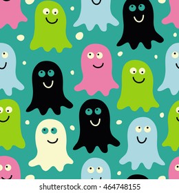 Seamless pattern with cute ghosts.