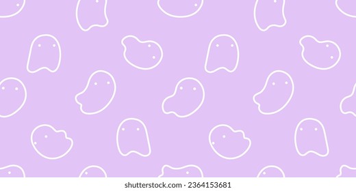 Seamless pattern with cute ghosts. Good for wrapping paper, wallpaper, print, web design, textile, postcard. Party wallpaper texture of funny ghosts doodle print. Vector illustration in flat style