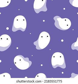 Seamless pattern with cute ghosts. Halloween pattern with ghosts in cartoon style. Cute style background. Design element for gift wrapping, wallpapers, prints. Trendy vector illustration
