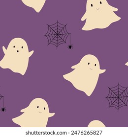 Seamless pattern with cute ghosts. Happy Halloween. Vector illustration