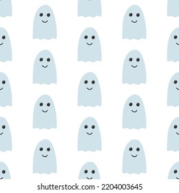 Seamless pattern with cute ghosts on a white background. vector illustration