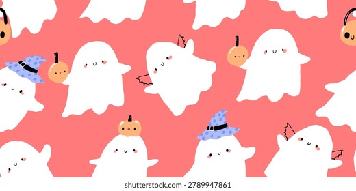 Seamless pattern cute ghosts