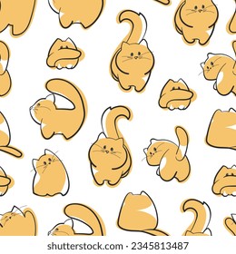 Seamless pattern with cute ginger kittens. Vector illustration.