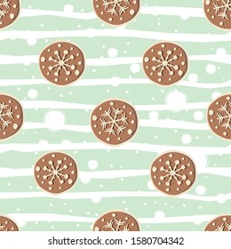 Seamless Pattern with Cute gingerbread cookiess, funny shape. Repeating background for prints. Scandinavian Style. 