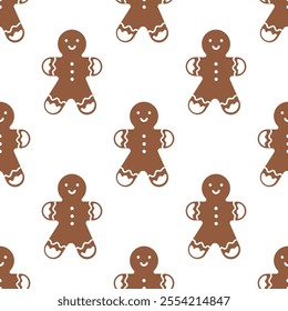 Seamless pattern with cute gingerbread man cookies. A fun Christmas print with biscuits.