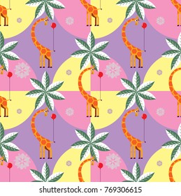 Seamless pattern with cute  giraffe and balloon