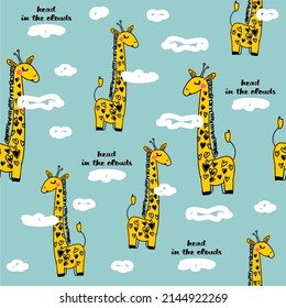 Seamless pattern with cute giraffe. Cartoon giraffes for textiles, wallpaper, background. Vector illustration