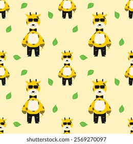 Seamless pattern of cute giraffe character with glasses, children's textile. Vector illustration, texture for fabric, wallpaper