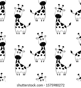 Seamless pattern cute giraffe isolated on white background, vector children's print on clothes
