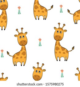 seamless pattern cute giraffe isolated on white background, vector children's print on clothes