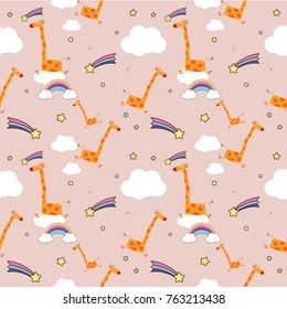 Seamless pattern with cute  giraffe runing