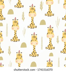 Seamless pattern with cute giraffe. Vector illustration art.